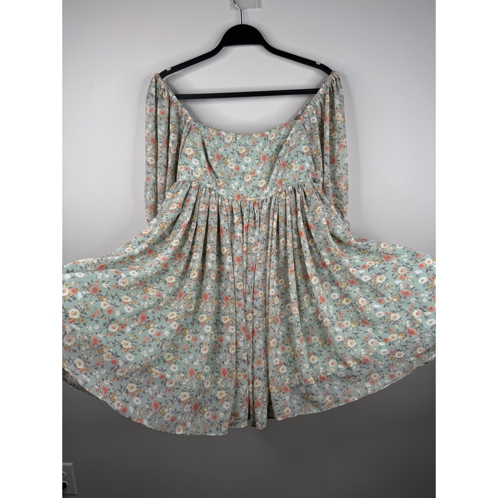 Lulus Sage Green Floral Babydoll Mini Dress Puff Sleeve Cottagecore XS